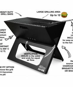 BBQ Croc Grills Portable Easy Grill 220-Sq-in Foldable Charcoal Barbecue Black -Mmaster Outlet Shop 41413200