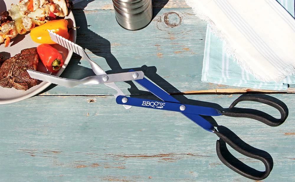 BBQ Croc Grilling Tools & Accessories 3 in 1 Barbecue Tool, 18 in. Blue Aluminum Scissor-style Tongs 7 BBQ Croc Grilling Tools & Accessories 3 in 1 Barbecue Tool, 18 in. Blue Aluminum Scissor-style Tongs - Image 7