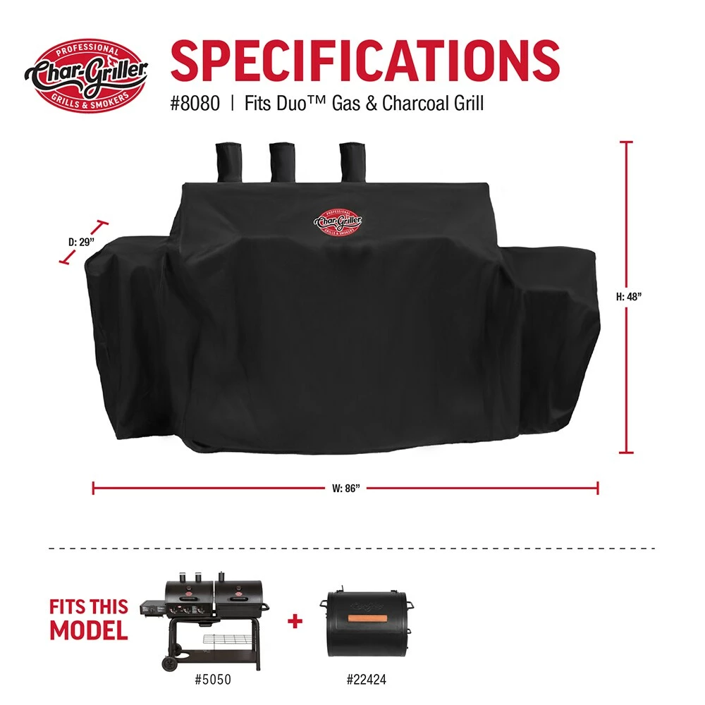 Char-Griller Grilling Tools & Accessories Duo Grill Cover 62-in W x 50-in H Black Gas Grill Cover 7 Char-Griller Grilling Tools & Accessories Duo Grill Cover 62-in W x 50-in H Black Gas Grill Cover - Image 7