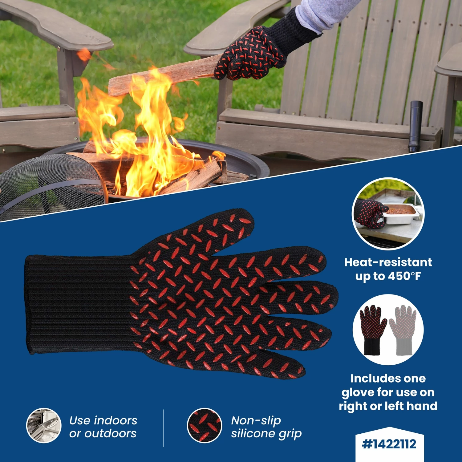 Blue Rhino Grilling Tools & Accessories Black and Red Aramid Fiber Fire-retardant Grill Gloves 8 Blue Rhino Grilling Tools & Accessories Black and Red Aramid Fiber Fire-retardant Grill Gloves - Image 8